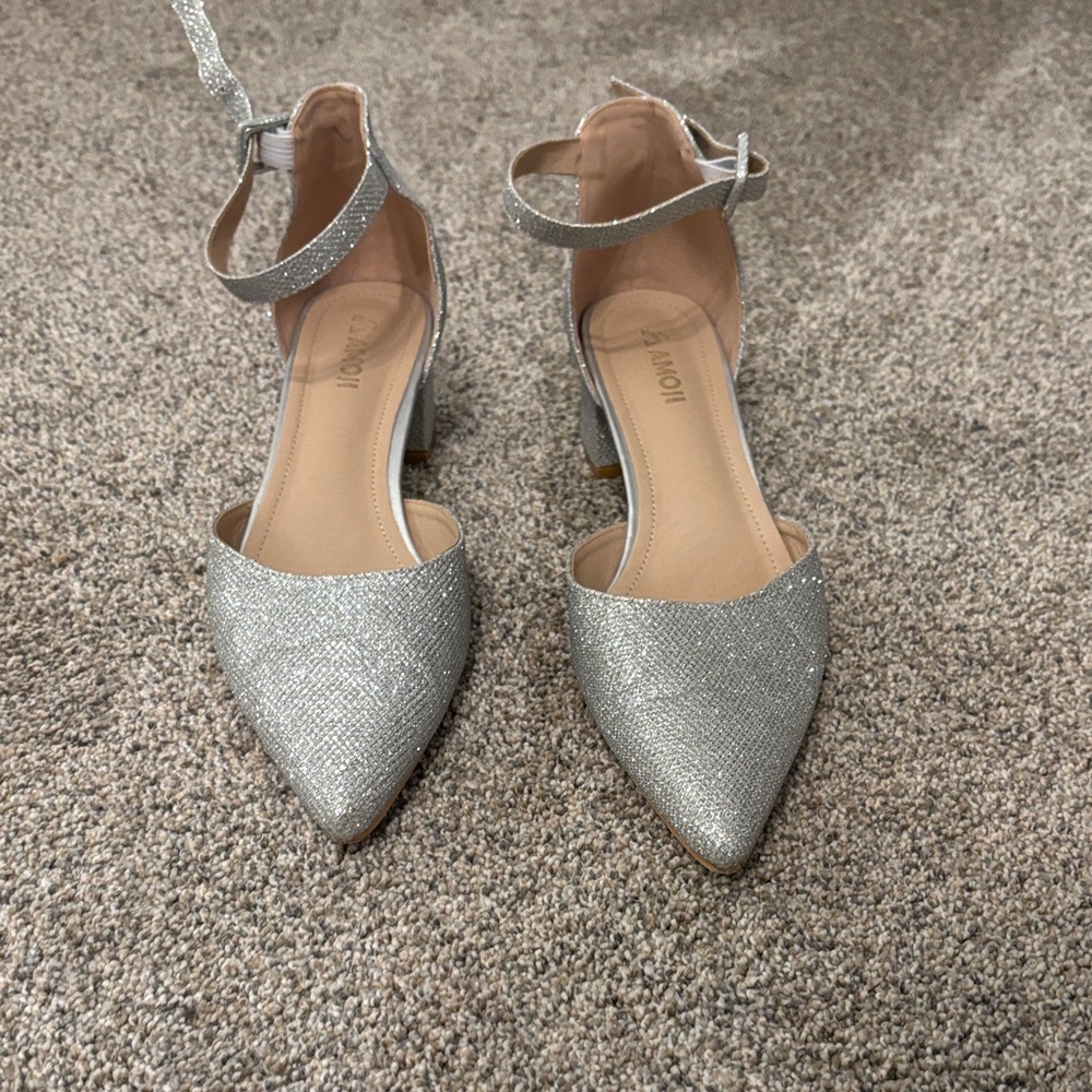 Sparkling Silver Pointed Ankle-Strap Heels for Women